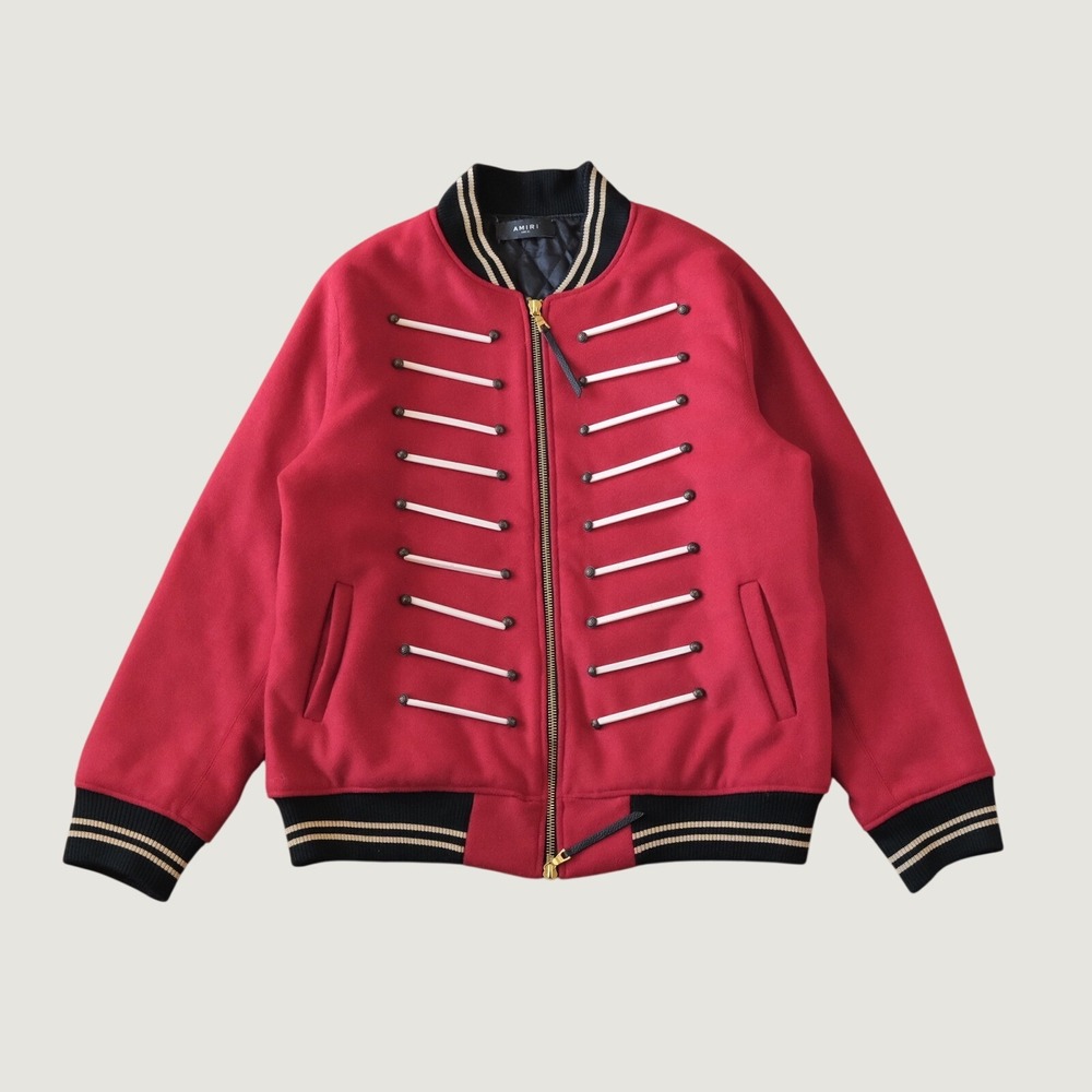 Amiri Forever Wool Bomber Jacket Red Military Forever Patch‎ Rockstar XL College